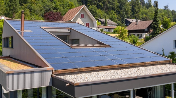 Solaranlage und Wärmepumpe auf Einfamilienhaus in Ittigen.